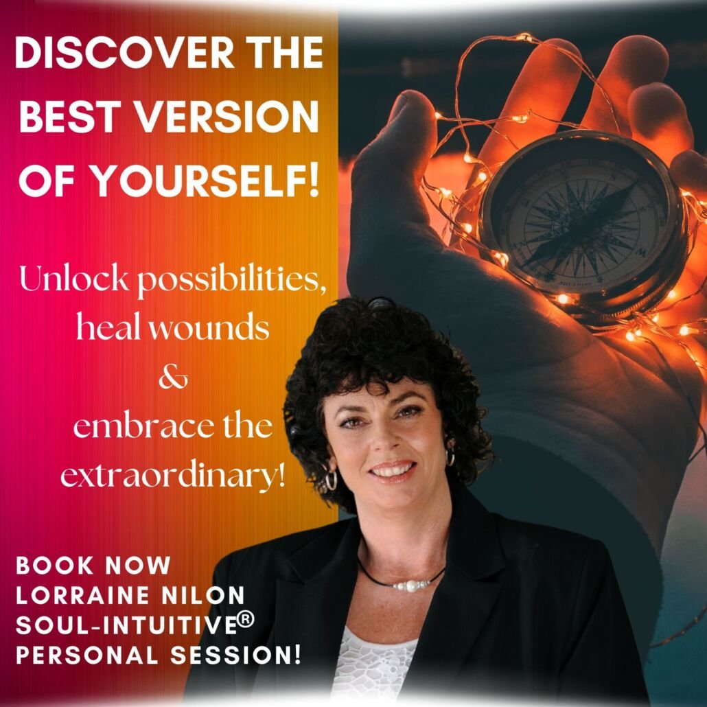 Life coaching with a Spiritual teacher is a way to discovery best version of yourself- Photo of Lorraine Nilon authentic spiritual teacher with compass surrounded by light in background, indicating life coaching session help people find direction.