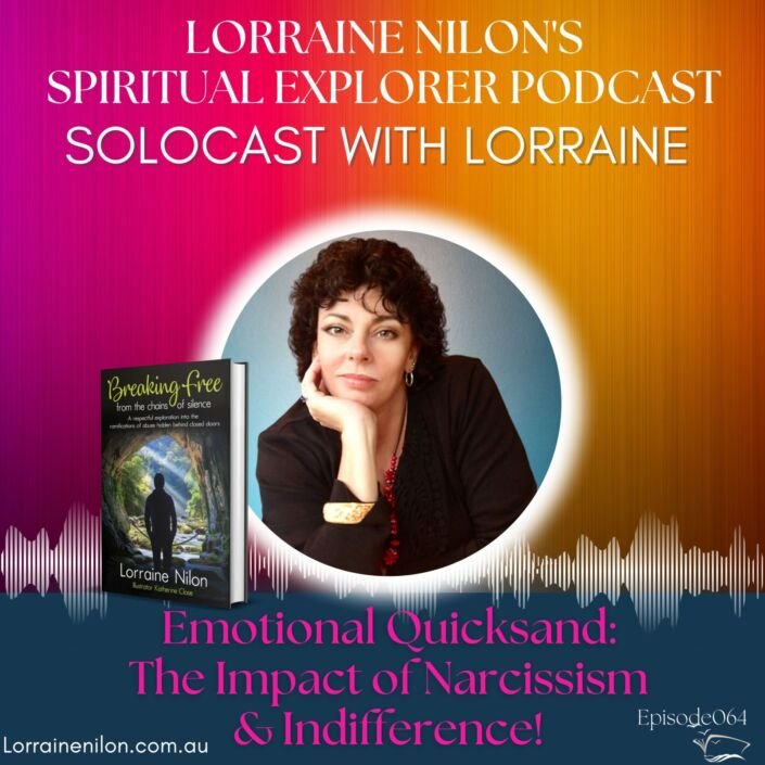 photo of Lorraine Nilon on spiritual Explorer podcast art cover- with her book breaking Free